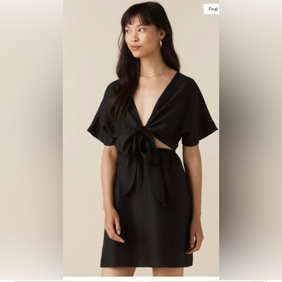 VETTA Dresses & Skirts - Vetta Convertible Wrap Linen Blend Dress Short Black Minimalist Preppy XS